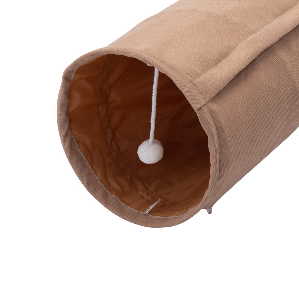 Foldable Cat Tunnel Bed For Indoor Cats, Washable Cat Skin Tunnel With Hanging Toys And Mats, Brown Color-1