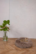 Round Natural Sheepskin Pet Bed - Greige-0