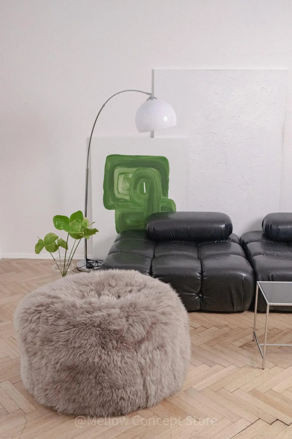Natural Sheepskin Pouf / Ottoman - Greige-3