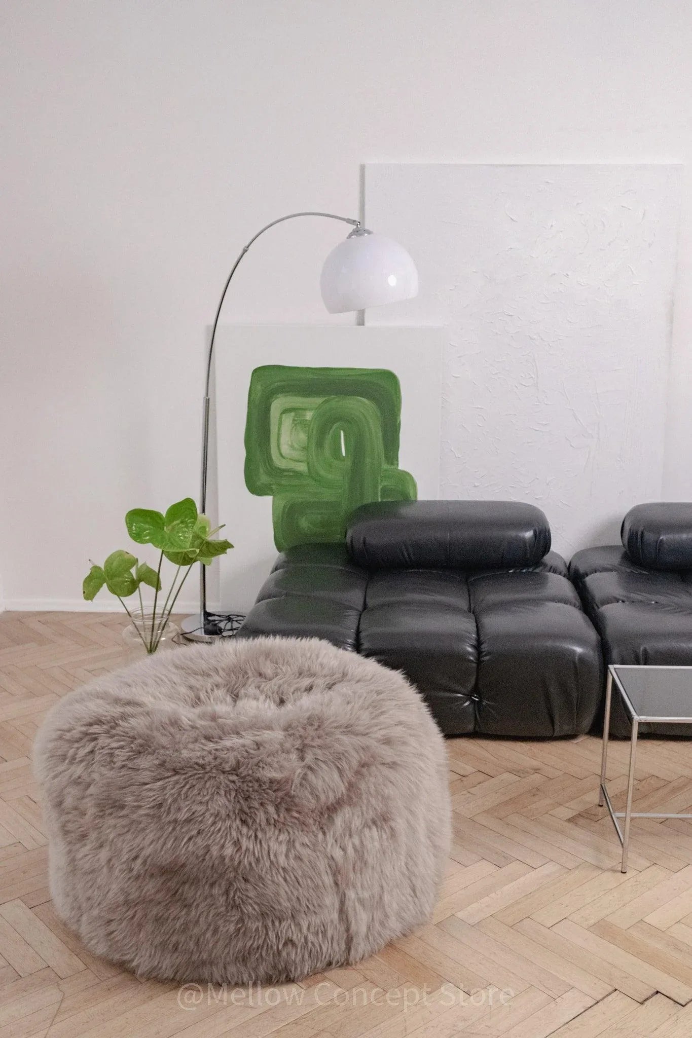 Natural Sheepskin Pouf / Ottoman - Greige-3