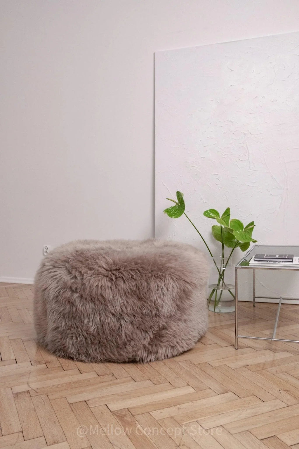 Natural Sheepskin Pouf / Ottoman - Greige-0