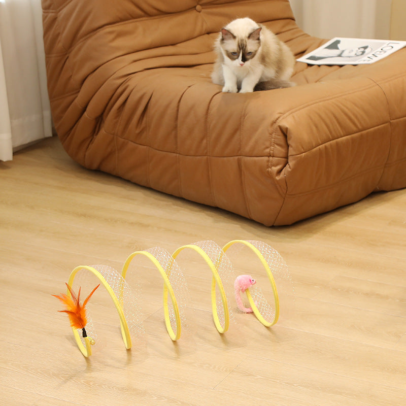 Foldable Cat Tunnel with Mouse Shape Balls and Feather Stick-3