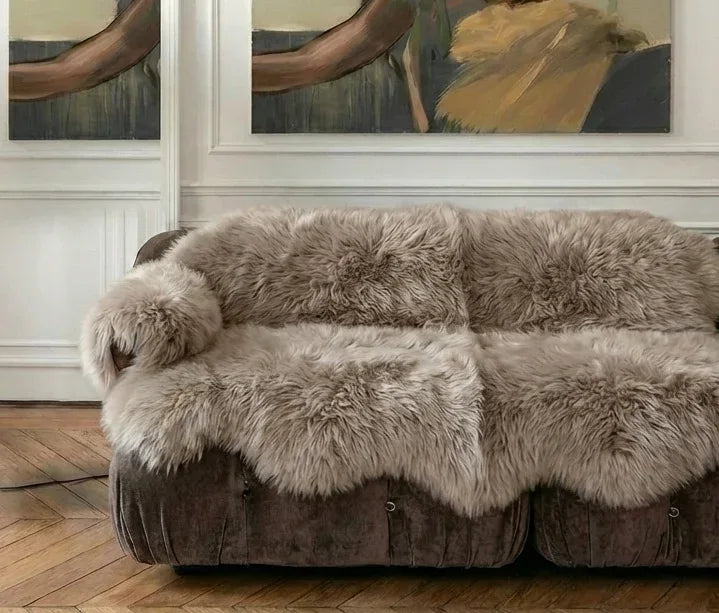 Genuine Beige Sheepskin Couch Cover for Dogs — Natural Sofa Protector (Plastic-Free)-1