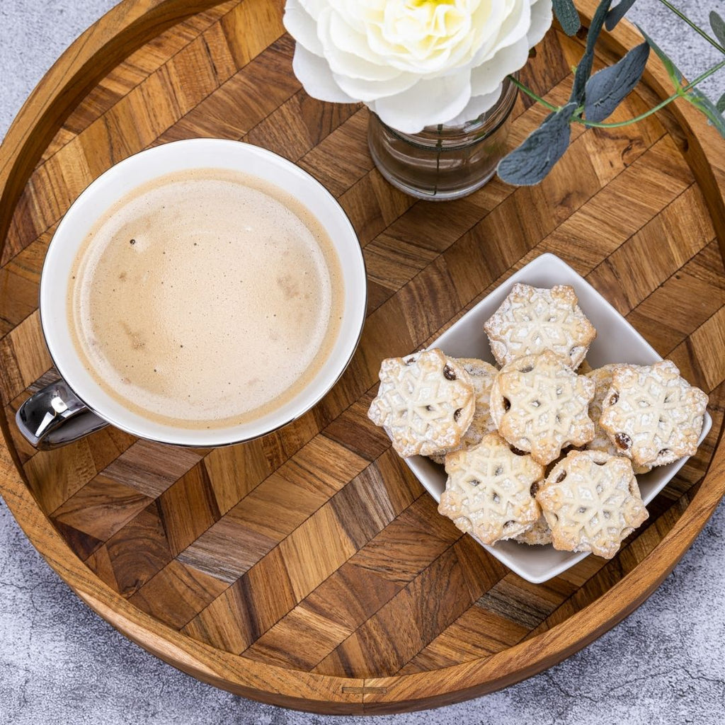 Herringbone Pattern Round Wooden Serving Tray-3