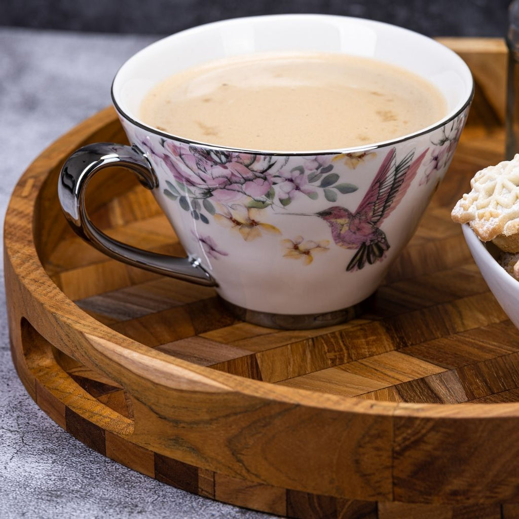 Herringbone Pattern Round Wooden Serving Tray-4