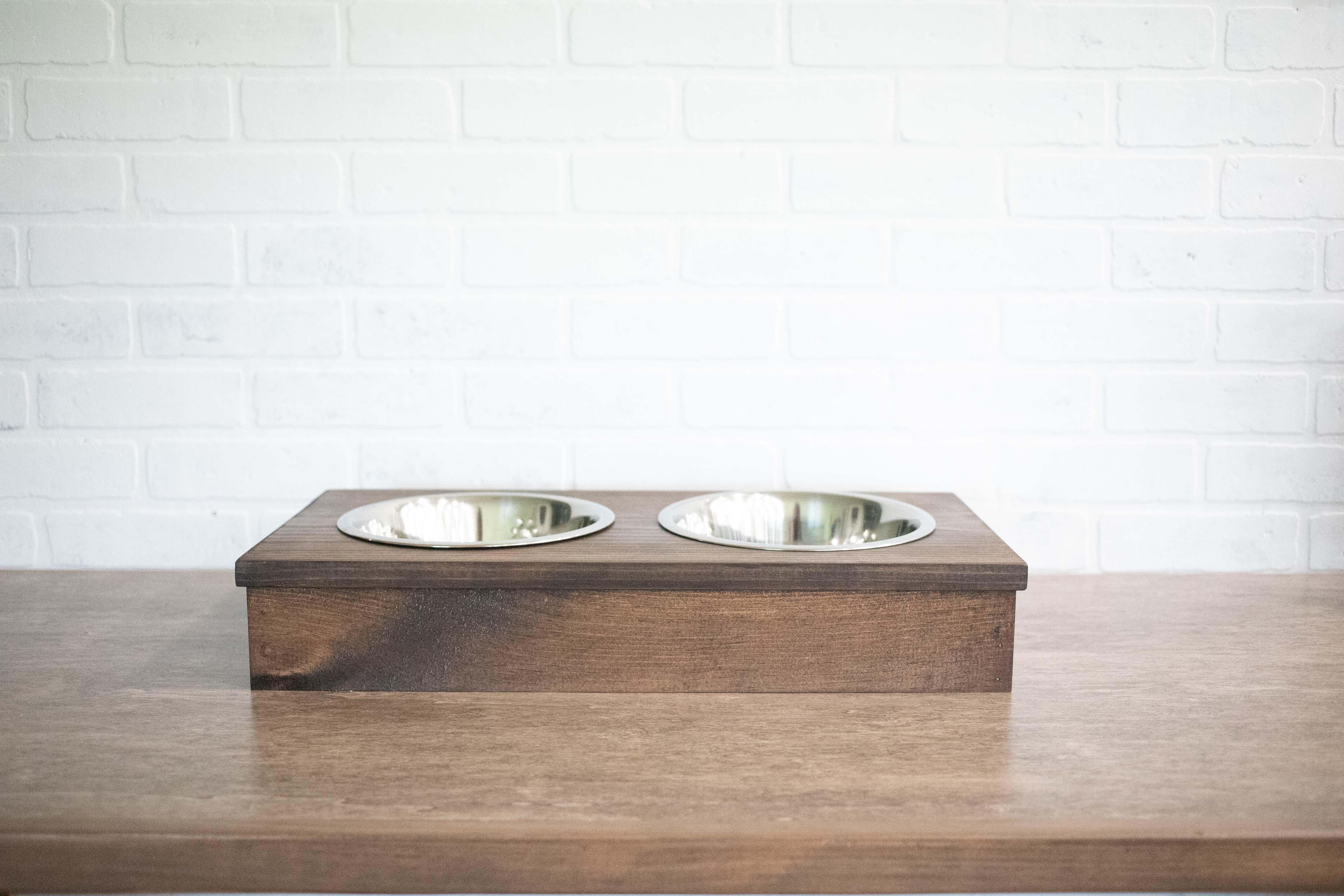 Dog Food Stand, Wooden Pet Feeder with Stainless Steel Bowls-0