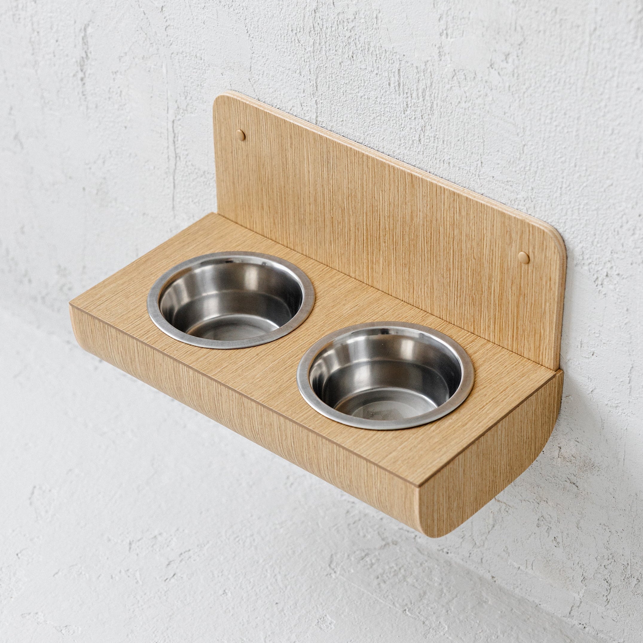 Hanging wooden dog feeder with wall protection, Floating raised dog bowls-1