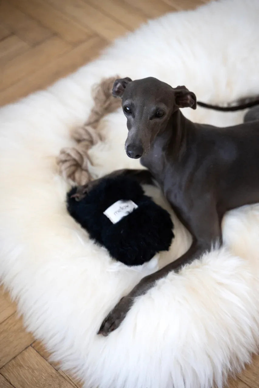 Natural Sheepskin Dog Tug Toy - Black-1