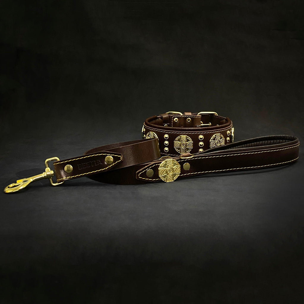 The "Maximus" collar 2.5 inch wide brown & gold-1