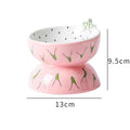 NNEDSZ Ceramic Elevated Pet Food Bowl - Cute Pitaya Pattern Design for Cats and Small Dogs-0