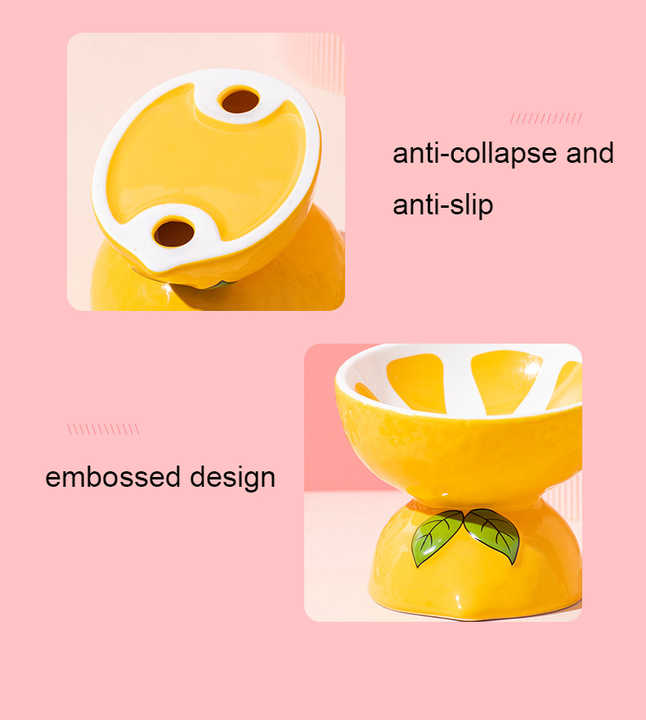 NNEDSZ Ceramic Elevated Pet Food Bowl - Cute Pitaya Pattern Design for Cats and Small Dogs-3