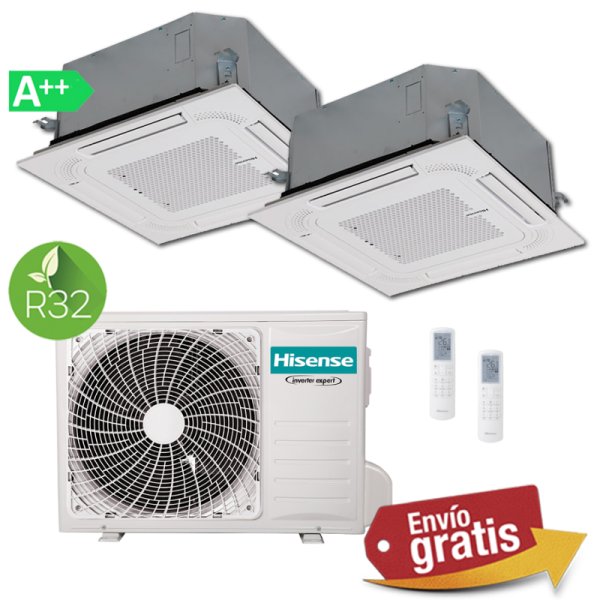 Aire Acondicionado Cassettes 2x1 Hisense 4AMW81U4RJC + ACT52UR4RCC8 + ACT52UR4RCC8