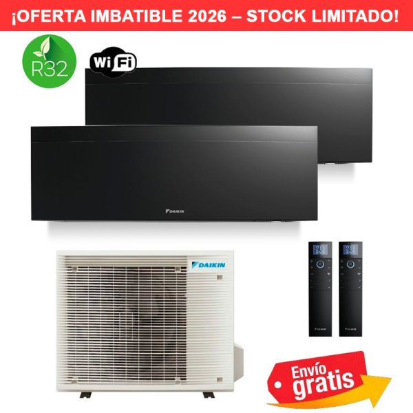 Aire Acondicionado Daikin Multisplit 2x1 Emura 3 2MXM50A9 + FTXJ25AB + FTXJ25AB Negro