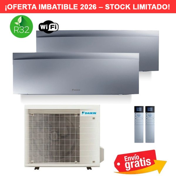 Aire Acondicionado Daikin Multisplit 2x1 Emura 3 2MXM50A9 + FTXJ25AS + FTXJ25AS Plata