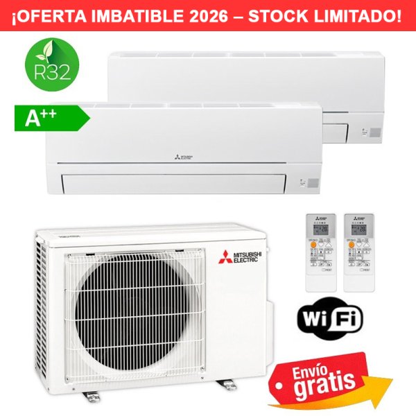 Aire Acondicionado MultiSplit 2x1 Mitsubishi MXZ-2HA40VF + MSZ-HR25VFK + MSZ-HR35VFK R32