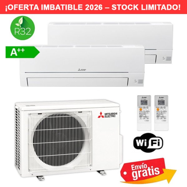 Aire Acondicionado MultiSplit 2x1 Mitsubishi MXZ-2HA50VF + MSZ-HR25VFK + MSZ-HR42VFK R32