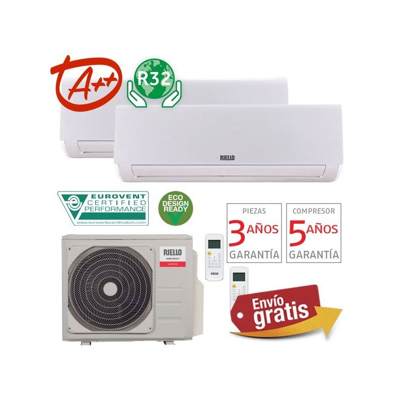 Aire Acondicionado Multisplit 2x1 Riello AIX250HIM8-1 + WR125HJM8-1 + WR135HJM8-1