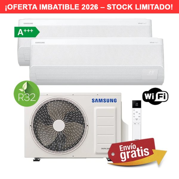 Aire Acondicionado Multisplit 2x1 Samsung AJ040TXJ2KG/EU + AR60F09C1AWNEU + AR60F12C1AWNEU