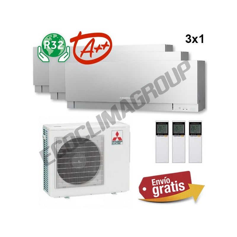 Aire Acondicionado Multisplit 3x1 Mitsubishi MXZ-3F68VF + MSZ-EF25VG + MSZ-EF25VG + MSZ-EF25VG PLATA