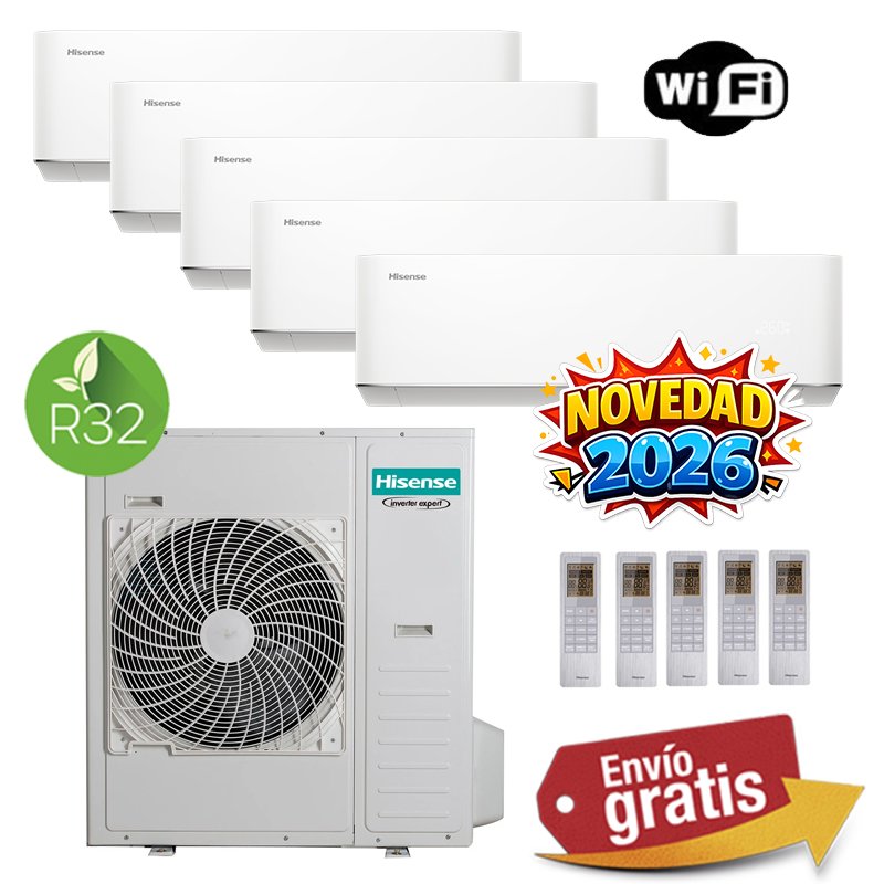Aire Acondicionado Multisplit 5x1 Hisense 5AMW125U4RTA + HC25YC00G + HC25YC00G + HC35WU00G + HC35WU00G + HC35WU00G