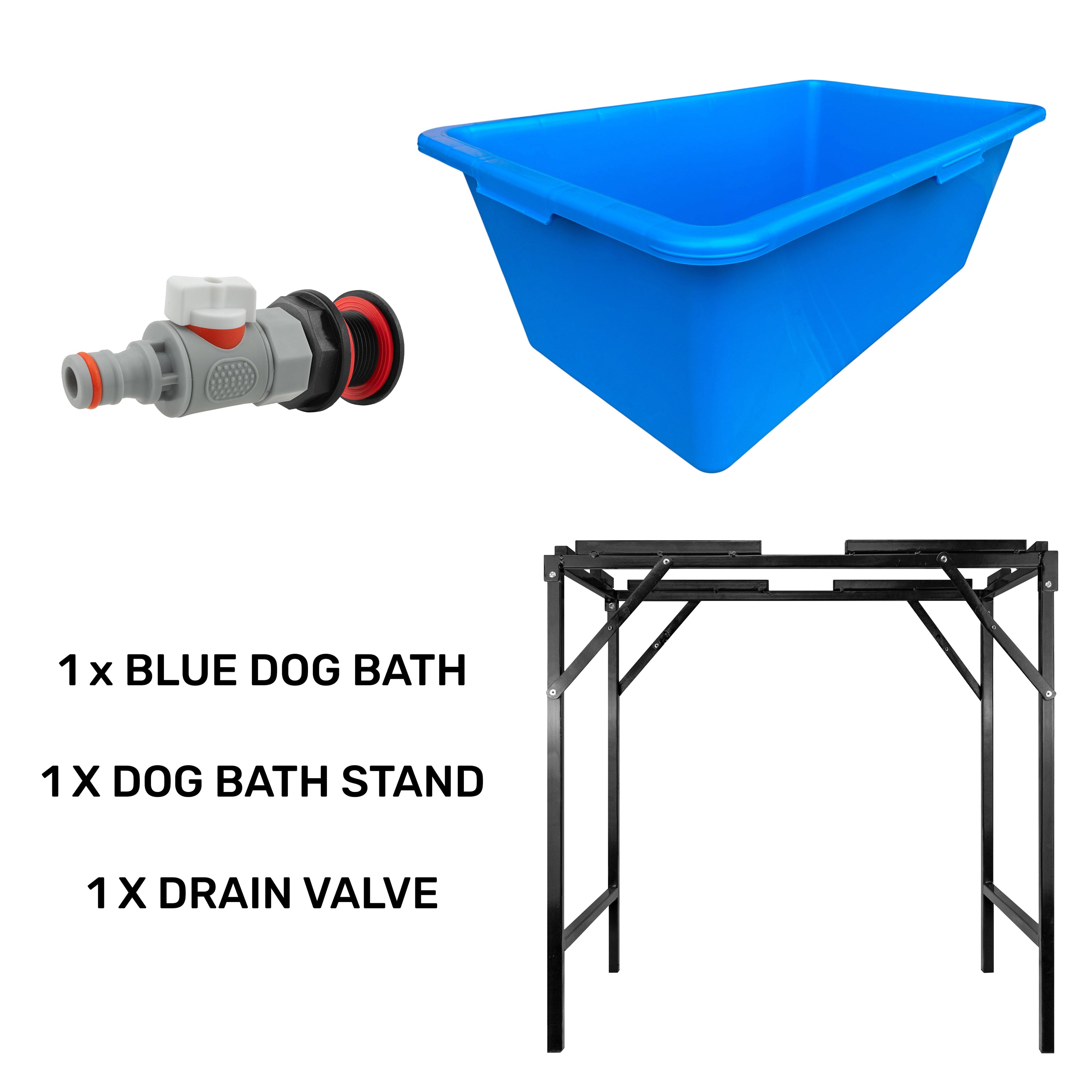 Blue Dog Bath with Drain Valve (WL) and Stand BSP Thread Fitting Water Connector-1