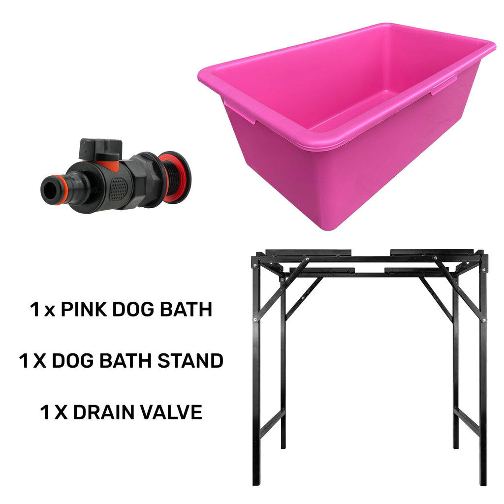 Pink Dog Bath with Drain Valve (Black) and Stand for DIY Workshop Accessory-1