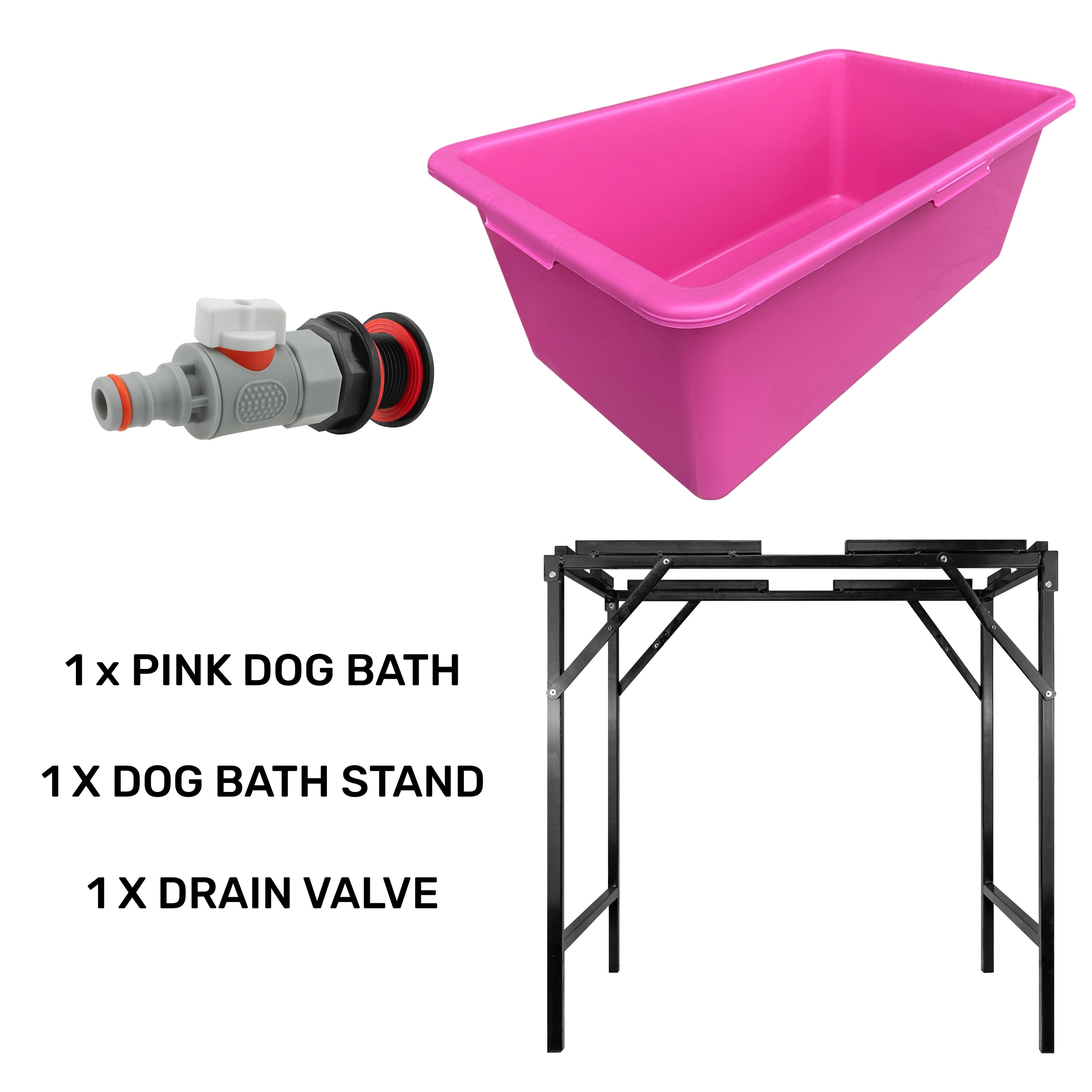 Pink Dog Bath with Drain Valve (WL) and Stand BSP Thread Fitting Water Connector-1